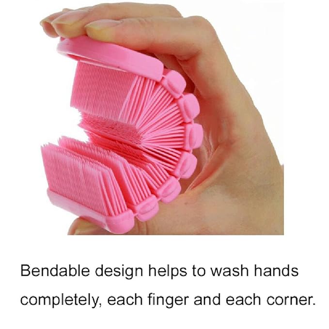 Nail Scrubber Brush Kids, Finger Nails Scrub Scrubbing Cleaning Brushes with Soft Bristle for Baby Children, Cute Animal Style and 2 Colors Choice (Pink)