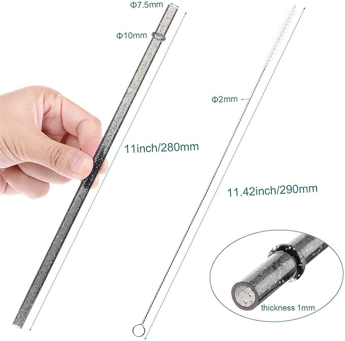 DAKOUFISH 11 Inch Long Glitter Black Reusable Tritan Replacement Drinking Straws for 16 oz & 24 oz Mason Jar,Tumblers, Set of 12 with Cleaning Brush (11inch, Glitter Black)