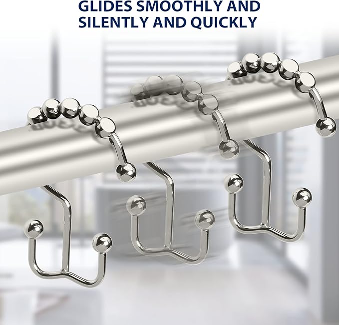 Shower Curtain Hooks,Sturdy Stainless Steel Double Sided Shower Hooks Rings for Bathroom Shower Curtain Rods Curtains Set of 12 Hooks - Nickel