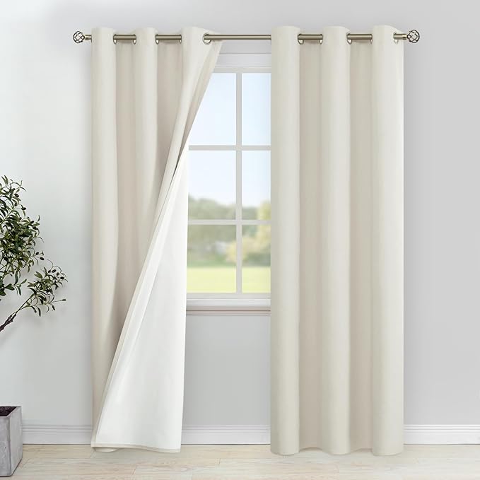YoungsTex Linen Blackout Curtains for Bedroom, Full Room Darkening Grommet Long Burlap Window Drapes Thermal Insulated for Living Room, 2 Panels, 42 X 84 Inch, Linen