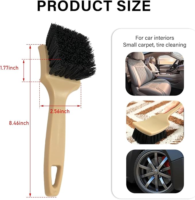 Car Carpet Cleaning Brush, Wheel Hub Scrub Brush Floor Mat Cleaning Brush with Stiff Bristle, Tire Carpet Srubber Upholstery Detailing Brush for Car Interior Home Cleaning (Khaki)