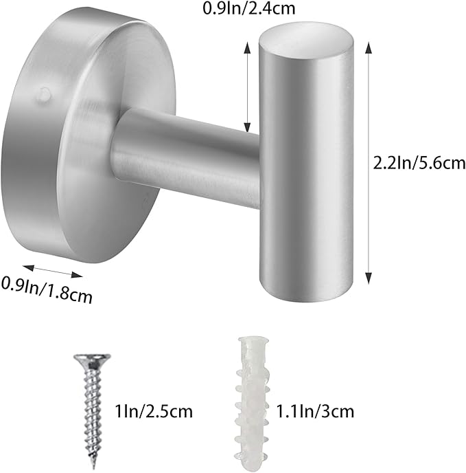 Towel Hooks, SUS 304 Stainless Steel Hooks, Heavy Duty Door Hanger Towel Robe Clothes Cabinet Closet Sponges Hook for Bathroom Kitchen Garage Gotel (Brushed Nickel, 4 Pcs)