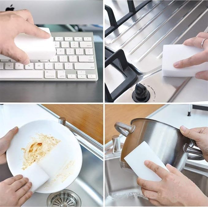 100 Pack Extra Thick Magic Sponge Eraser Cleaning Melamine Foam Eraser Sponge Magic Cleaning Pads for Kitchen, Bathroom, Furniture, Leather, Car Cleaning Tool - 10x6x2CM