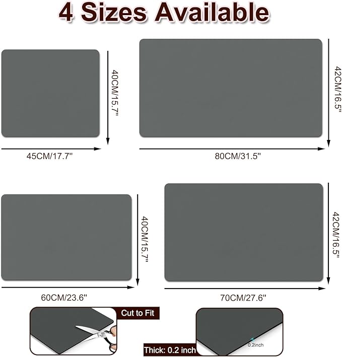 Dish Drying Mat for Kitchen, 16’’ X 18’’ Coffee Bar Mats for Countertop Fit Under Coffee Maker, Hide Stain Rubber Backed Espresso Machine Absorbent Drying Pad, Gray