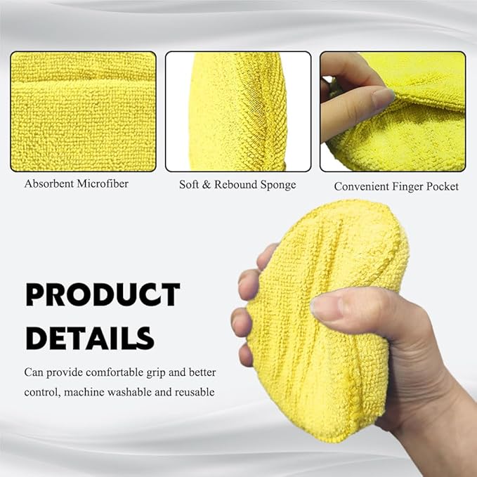 10PCS Wax Applicator Pads, Polishing Pad, 5" Diameter Soft Microfiber Polishing Care Foam Sponge with Finger Pocket, Car Buffing & Detail Foam Wax Applicator Sponge for Car Cleaning (Yellow)