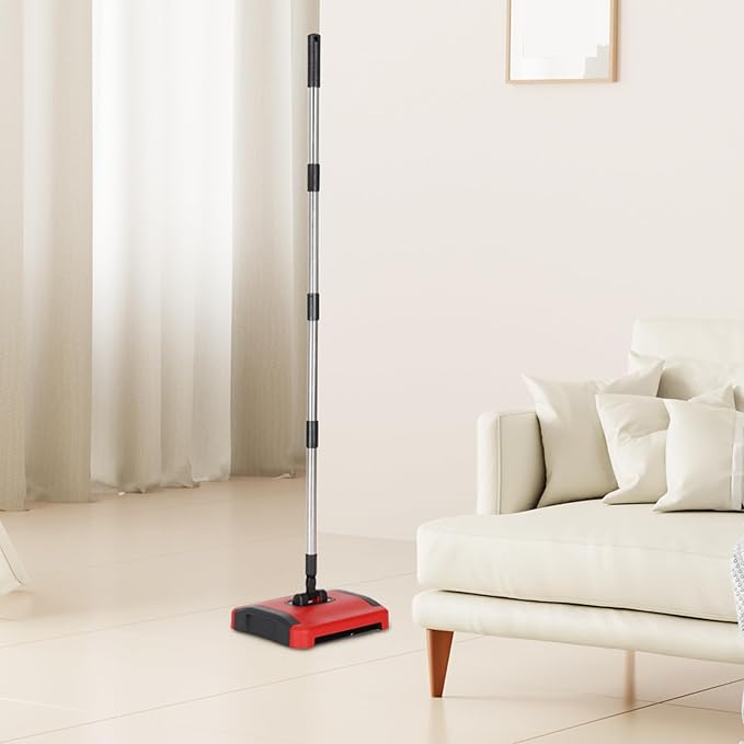 Manual 43inch Detachable Carpet Sweeper with 3 Rolling Brushes Wheels Large Waste Bin Floor Sweeper Brush for Pet Hair Dust Debris