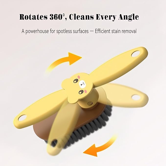Little Bear Rotating Multi Functional Laundry Brush,Extended Bristle Cleaning Brush for Clothes, Carpet,Shoes, Etc(Green)