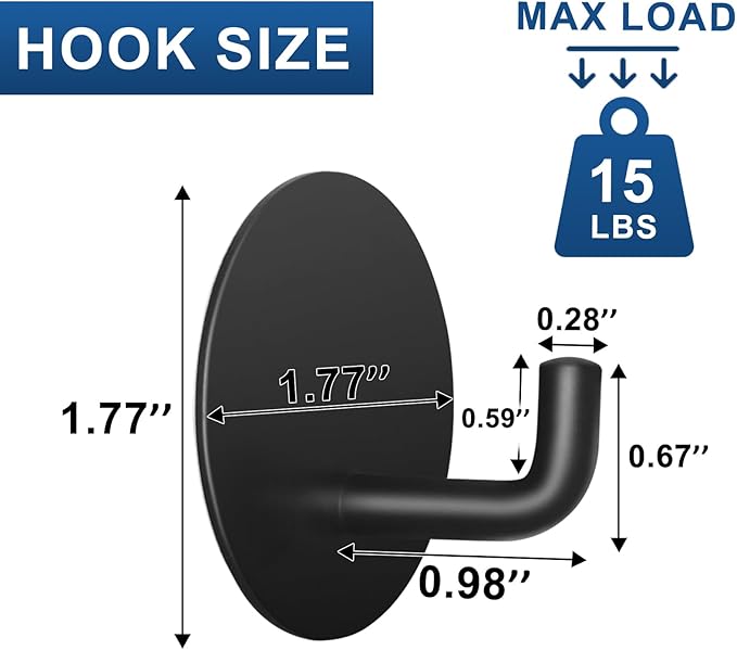 Adhesive Hooks for Bathrooms, 4 Piece Towel Hooks for Hanging Hat Robe Coat, Stick on Hooks for Kitchens, Strong Self-Adhesive No Damage Waterproof Stainless Steel Sticky Hook (Black)