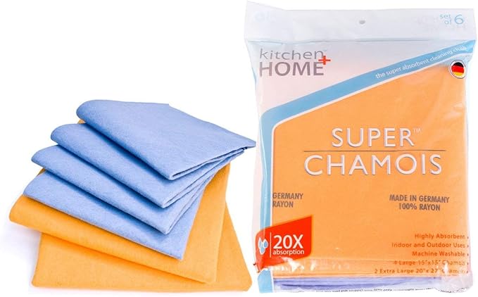 Super Chamois - Super Absorbent Shammy Cleaning Cloth Value 6 Pack - Holds 10x It's Weight in Liquid