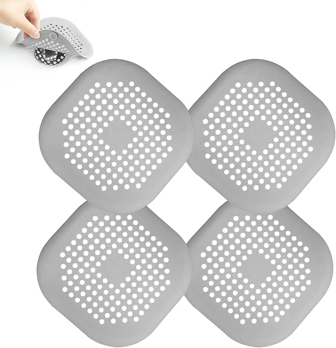 4 Pieces Drain Covers Hair Stopper for Shower Drain Bathtub Stopper Home Drain Protectors with Sucker Water Trap Sink Cover for Bathroom Bathtub and Kitchen (2 Gray+2 Gray)