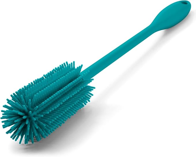 Silicone Bottle Brush, Water Bottle Cleaner Brush with Long Handle, Perfect for Cleaning Narrow Neck Containers, Vacuum Sports Bottle, Tumblers, Flask, Glassware (1 Pack, Turquoise)