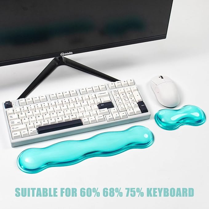Gel Keyboard and Mouse Wrist Rest Set – Crystal Green Wrist Rest for Computer Keyboard 60%/68%/75%, Comfort & Support for Typing and Gaming