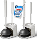 2Pack 2 in 1 Toilet Plunger and Brush Set,Extended Handle Plunger,Toilet Bowl Brush Plunger Set,Bathroom Cleaning Tools,Cleaning Brush,Toilet Brush Plunger Combo,Cream Grey（21inch）