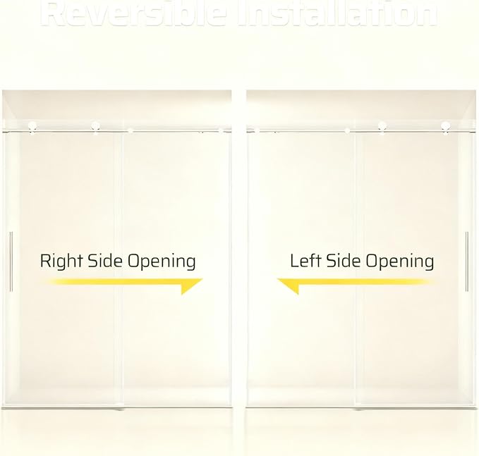 56-60" W x 74" H Frameless Shower Door, Bathroom Soft-Close Sliding Shower Doors with 5/16" (8mm) Clear SGCC Tempered Glass and Stainless Steel Hardware, Reversible Installation, Chrome