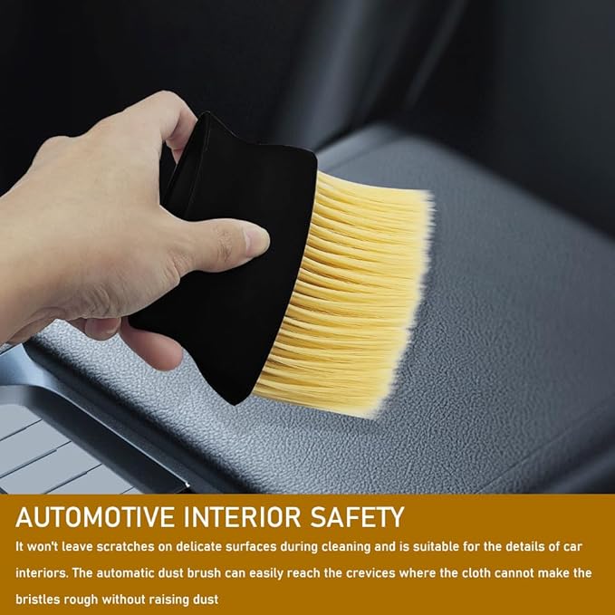 Auto Interior Dust Brush, Car Detailing Brush, Soft Bristles Auto Exterior Cleaning Whisk Broom, No-Scratch Car Dashboard Dusting Tool for Auto Air Conditioner Vent, Leather, Computer (Yellow)