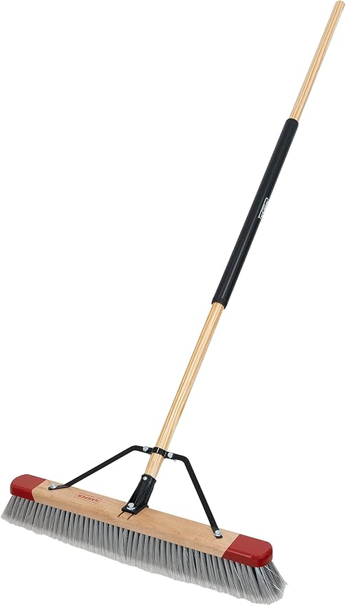 Harper 24 Inch Indoor Push Broom, Premium Heavy Duty Smooth-Surface Floor Cleaning with Flagged Bristles, Home and Garage Sweeping, Gray