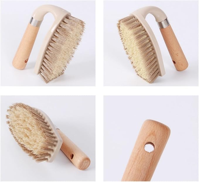 Stiff Bristle Brush, Powerful Cleaning Brush with Wooden Handle for Comfortable Grip. Ideal for Bathrooms, Tiles, Sinks, Carpets, Pools, Garages, and Floor Cleaning. (Gray)