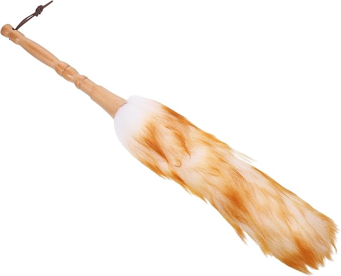 Garneck Lambswool Desk Duster with Flexible Wooden Handle Soft Wool Dust Brush for Furniture and Car Interior Cleaning Lightweight Portable Dusting Tool for Office Desk and Bedroom