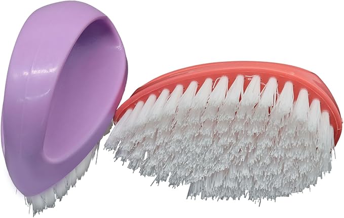 Hordion 2 Pack Hand Nail Brush, Heavy Duty Scrub Brush Nylon Stiff Bristles Small Cleaning Brush with Handle for Bathroom Showe Sink Kitchen Bathtub Floor(Purple, Pink)