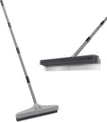 Walensee Rubber Broom, 2 in 1 Rubber Broom and Nylon Carpet Rake Brush for Pet Hair Removal, 61" Adjustable Long Handle, Carpet Hair Cleaning Tool for Fur Rug, Stairs and Mats - Washable, Durable