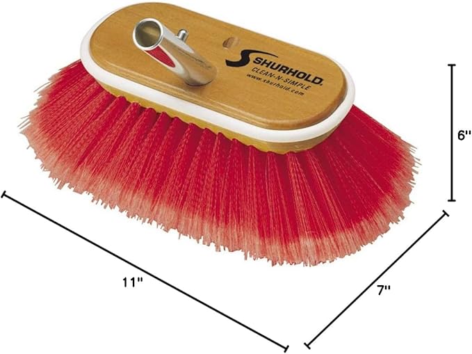 Shurhold 965 6 Inch Combo Bristle Brush, Deck Brush With Red Polystyrene Bristles