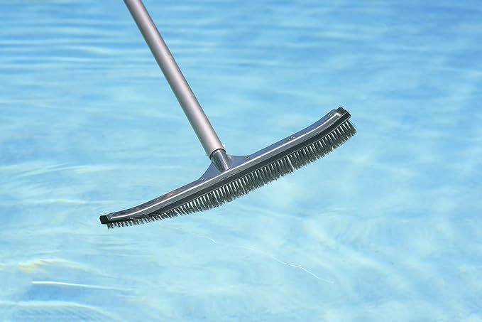 Poolmaster 20183, 18 Inch, 18-Inch Aluminum-Back Swimming Pool Algae Brush with Stainless Steel Bristles, Premier Collection, Black