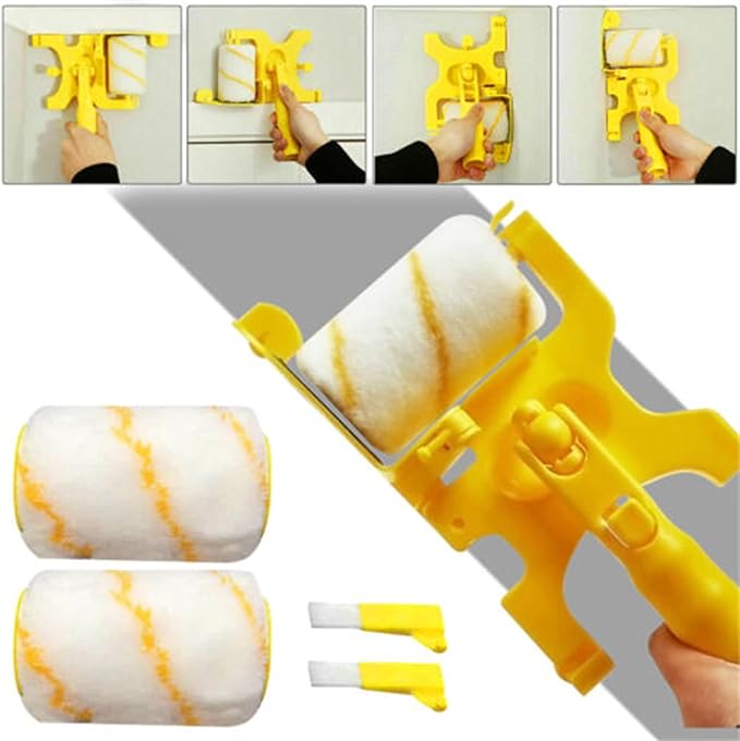 Paint Roller Brush, Multifunctional Hand-held Clean-Cut Paint Edger Roller Brush, Removable Cleaning Brush Safe Portable Tool for Home Office Room Wall Ceilings 1 Set Long Handle