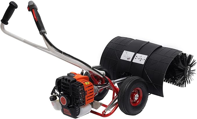 Artificial Grass Brush Sweeper 2-Stroke 52CC 2.5HP Gas Powered Walk Behind Sweeper Broom 23.6In Hand Push Snow Leaves Cleaning Sweeper for Artificial Turf, Lawn, Sidewalk, Driveway