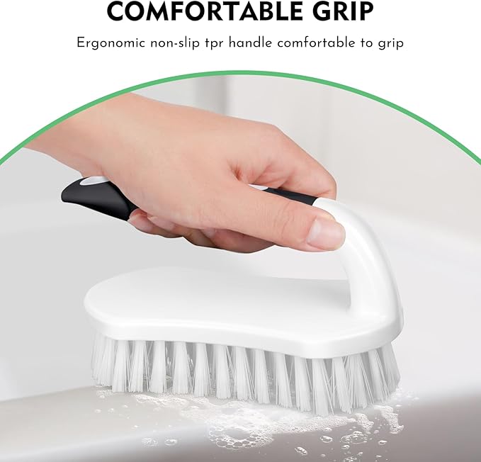 SetSail Scrub Brush, Heavy-Duty Scrub Brushes for Cleaning with Stiff Bristles Cleaning Brush for Shower, Bathroom, Carpet, Kitchen and Bathtub Scrubber - 3 Pack (Black White)