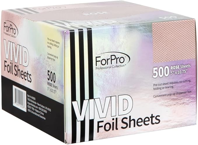ForPro Professional Collection Vivid Rose Embossed Foil Sheets, Aluminum, Pop-Up Foil Dispenser, Hair Foils for Color Application & Highlighting Services, Food Safe, 5” W x 10.75” L, 500-Count