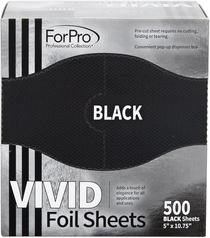 ForPro Professional Collection Vivid Black Embossed Foil Sheets, Aluminum, Pop-Up Foil Dispenser, Hair Foils for Color Application & Highlighting Services, Food Safe, 5” W x 10.75” L, 500-Count