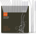 16 Pack Reusable Glass Straws,Set of 6 Straight and 6 Bent with 4 Cleaning Brush,Perfect for Smoothies,Tea, Juice, Milkshakes(8.5''x10 MM)