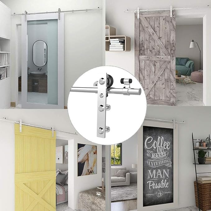 TSMST 4FT Sliding Barn Door Hardware Kit, Stainless Steel Heavy Duty Sturdy Barn Door Track for Single Wood Door, Slide Smoothly Quietly (L Style)