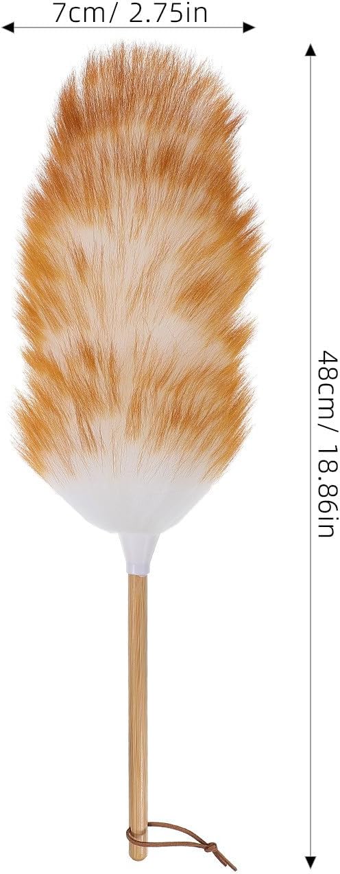 Wool Dusting Brush with Wooden Handle, Household Cleaning Tool for Furniture and Blinds, White Lambswool Duster for Home Dust Removal Random Color