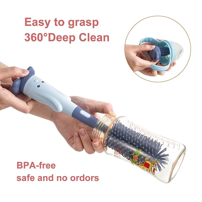 Chemimoso Multifunctional Cleaning Brush, Baby Bottle Brush, Bottle Brush Cleaner Set, Pink, Silicone and Nylon Brush