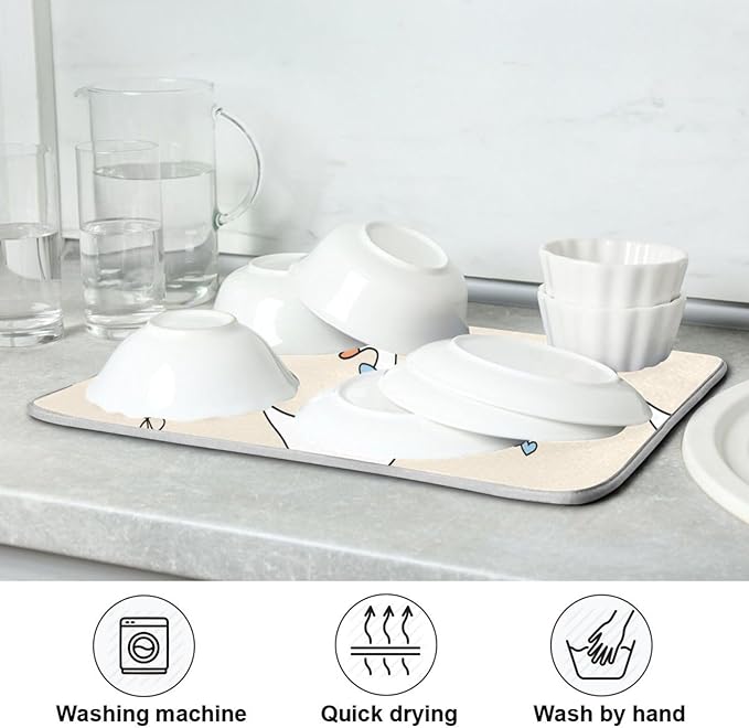 Goose Blue Hearts and A Bow Dish Drying Mat for Kitchen Counter 18x24 inch Super Absorbent Drying Mat Large Dish Drying Mats for Kitchen Countertop Protector Dishes Pad