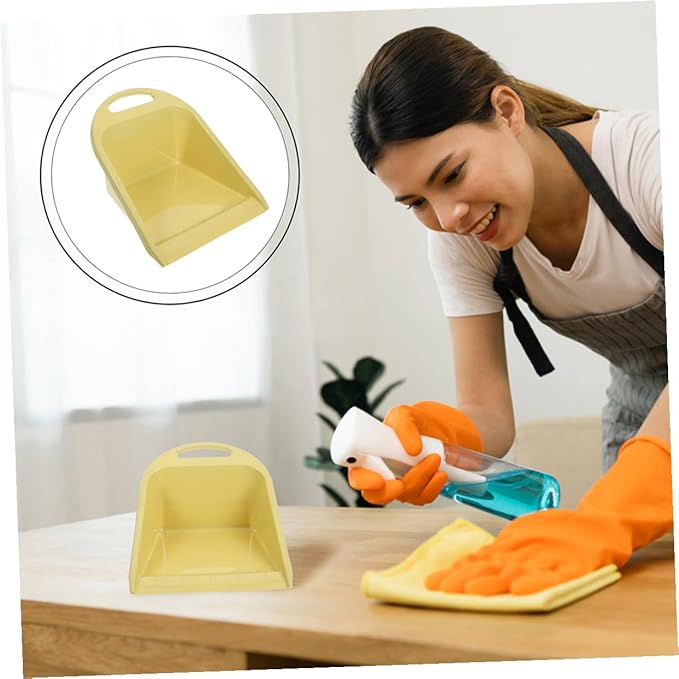 Handheld Dustpan and Desktop Trash Cleaning Scooper Set, 2pcs Portable Lime Yellow Plastic Handle, Multi-use Cleaning Tool for Home, Office, and Garage Waste Collection