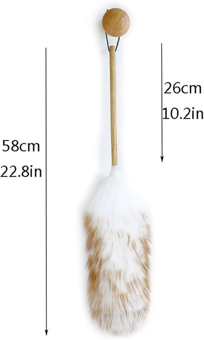 Feather Duster, Lambswool Duster with Solid Wooden Handle