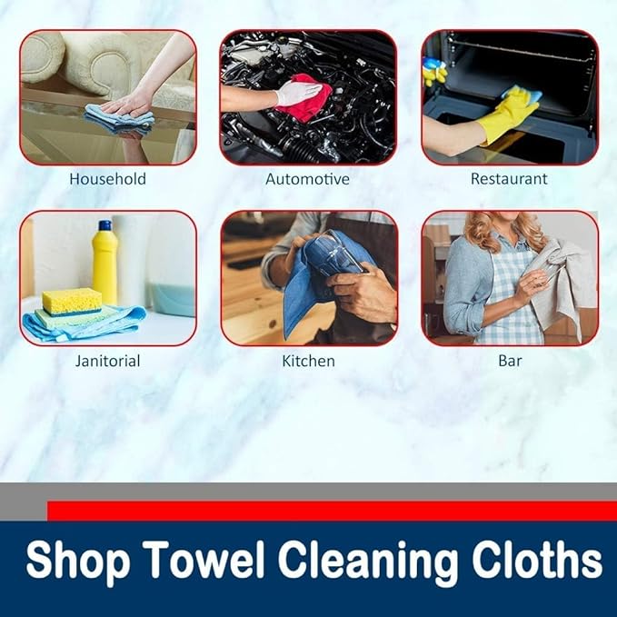 Simpli-Magic Cotton Shop Towels 14"x12" (90 Pack) – Reusable Cleaning Shop Rags for Automobiles, Industries, Garage and Homes (Blue)