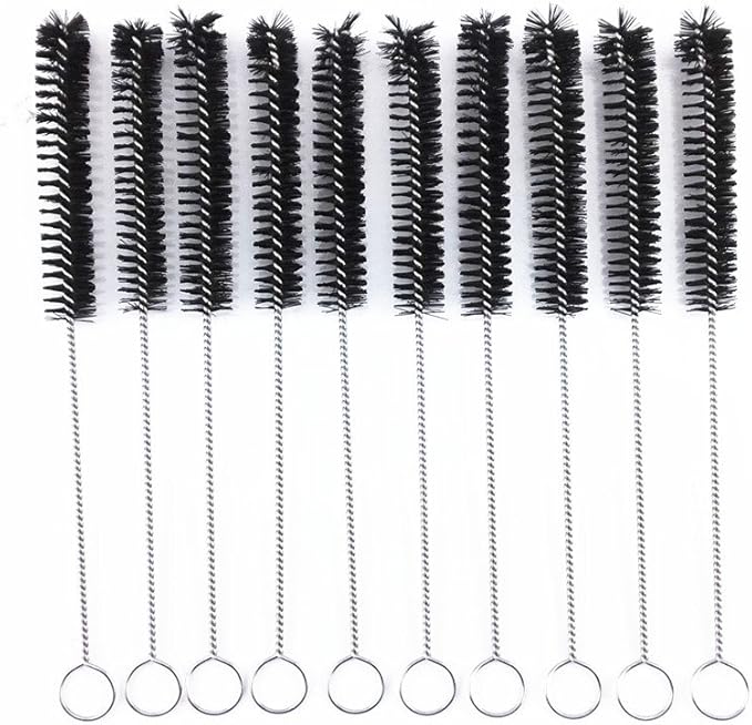 yueton?Pack of 10 Black Nylon Tube Pipe Nozzle Brush Dia 10mm with Wire Loop Handle