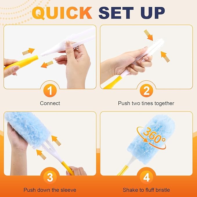 50 Pack Duster Refills for Swiffer Duster,Disposable Dusters Kit for Cleaning Home, Office, Ceiling Fans, Furniture (50 Count+ 3FT Extended Handle +1 Handle)