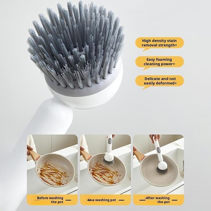 Dish Brush -6-in-1 Dish Brush with Detergent Dispenser - Adjustable Angle & Rotating Scrub Brush for Pots, Pans, Dishes & Utensils | Kitchen Cleaning Brush with Wall Mount for Sink, Stove & Cookware