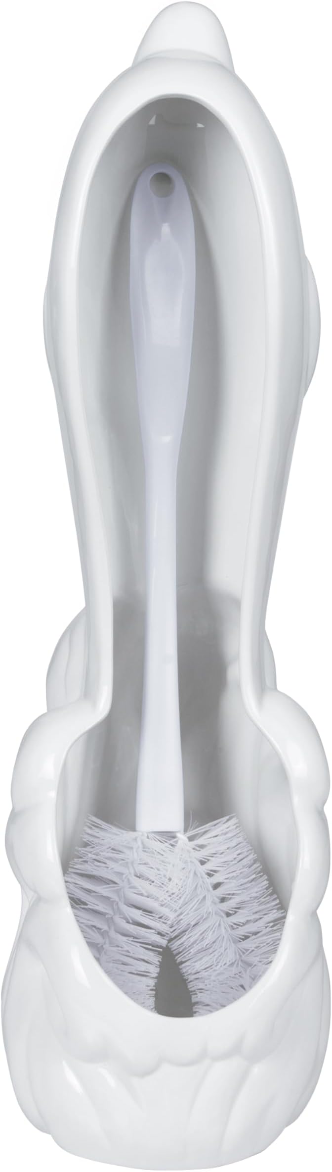 Dolphin Ceramic Toilet Brush Holder with Plastic Brush Set-White by Allure Home Creation
