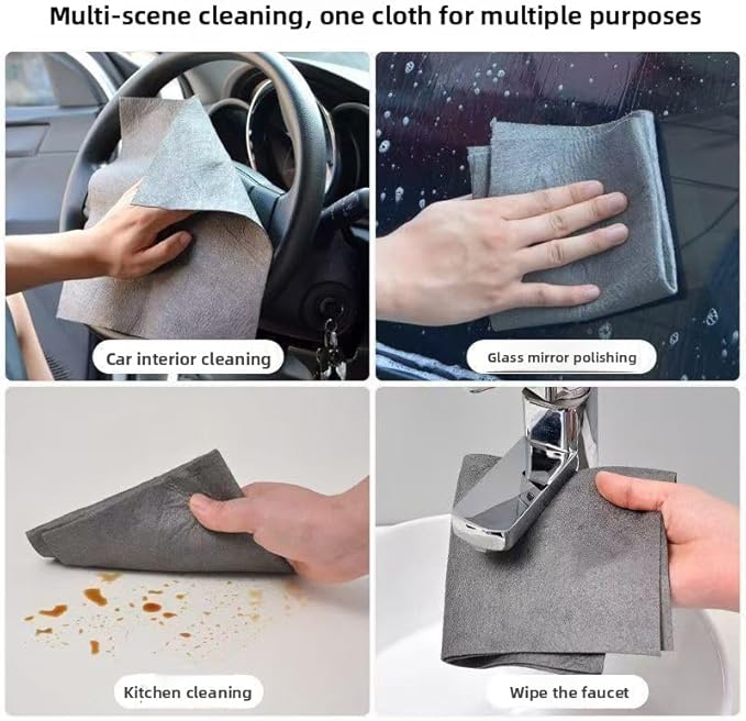 Magic Cleaning Cloth 5 Pcs Lint Free Cloth Microfiber Cleaning Rag，Reusable, Thickened, for Windows, Glass, Mirror, Car, Gray，Magic Cleaning Cloths for Glass