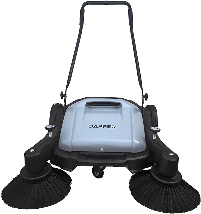 Walk-Behind Outdoor Hand Push Floor Sweeper - 10.5 Gallon Capacity - 36" Sweeping Width - Sweeps up to 39,500 ft/Hour, Grey