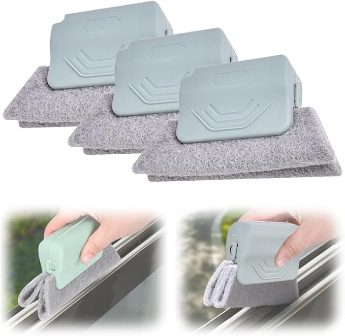 Window Track Cleaner, 3PCS Magic Window Cleaning Brush Window Groove Cleaning Tools, Window Track Cleaning Tools for Home lides Gaps, Sliding Door Track, Tile Lines Shutter (Gray)