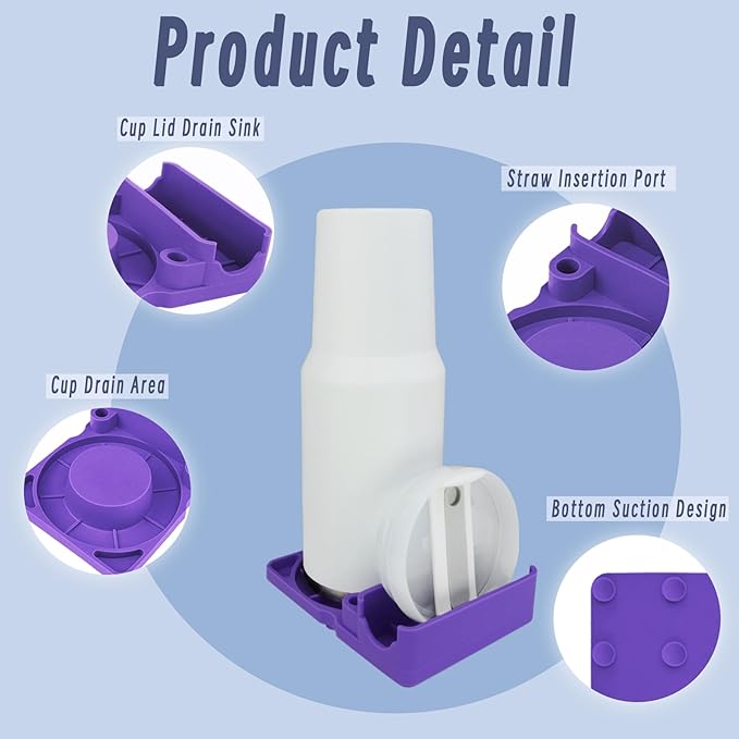 Bottle Drying Rack for Stanley Cup, Food Grade Silicone Holder Stand for Water Bottle, Tumblers, Cups, Mugs, Glasses(Purple)