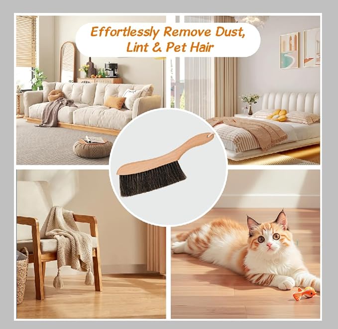 Horse Hair Brush Hand Broom Dusting Brush for Home Cleaning, Wood Handle Soft Brush Duster for Counter Furniture, Bed, Bench Fireplace,Car, Shop Brush Cleaning 14" Long
