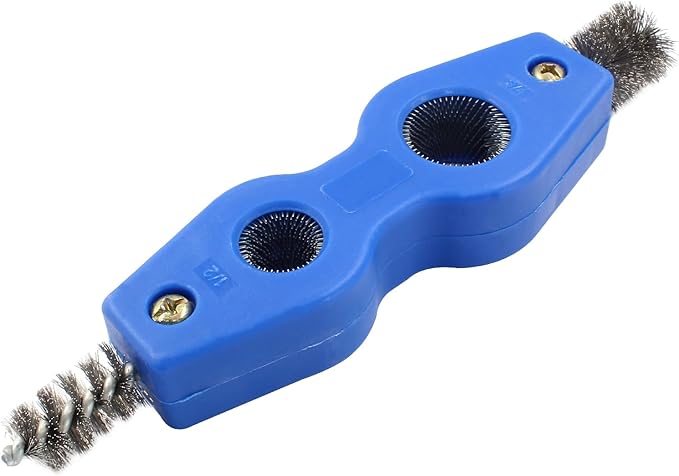 BokWin 1 Pcs 4-in-1 Copper Tubing Cleaner Tool Steel Bristles Deburring Brush Cleans Inside and Outside Wire Brush for Plumbing Installation Soldering Copper Pipes Brazing (Blue)