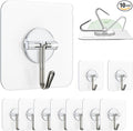 Wall Hooks for Hanging, Clear Removable Window Hooks 13 lb Stainless Steel Stick on Hooks Waterproof Self Adhesive Hooks for Shower Door Ceiling Kitchen Cabinet 10 Pack
